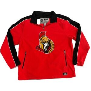 Vintage 90s Ottawa Senators NHL Quarter Zip Fleece Pullover - Men's Large Red